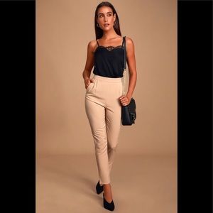 Kick It Beige High-Waisted Trouser Pants